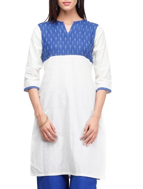 white & blue cotton kurta - 10651884 - Very Small Image - 1