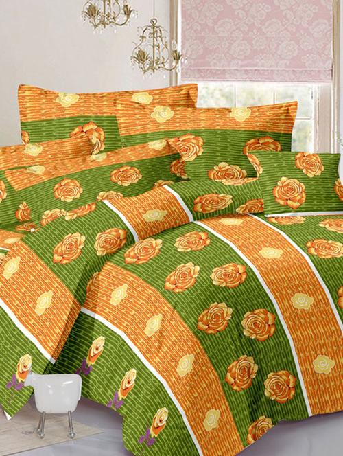 rose elegant green cotton double bed sheet with 2 pillow cover by valtellina - 10654168 - Very Small Image - 1