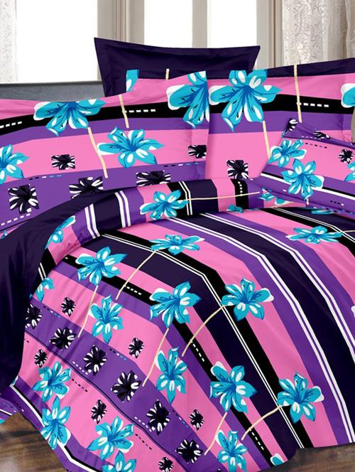 floral elite purple cotton double bed sheet with 2 pillow cover by valtellina - 10654174 - Very Small Image - 1