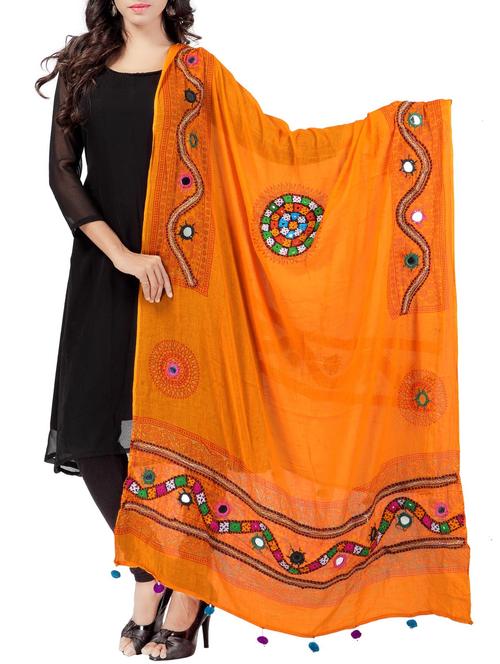 light orange cotton phulkari dupatta - 10654866 - Very Small Image - 1