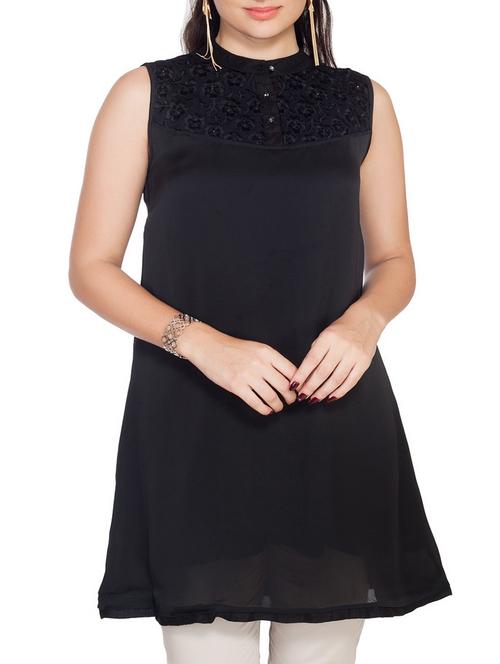 black satin embroidered tunic - 10656239 - Very Small Image - 1