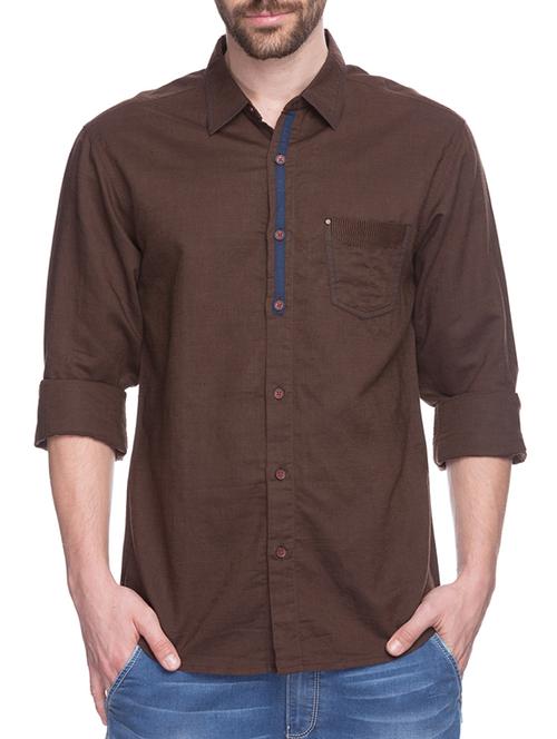 brown silk blend casual shirt - 10658784 - Very Small Image - 1