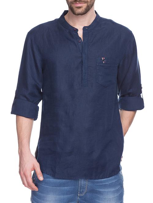 blue silk blend casual shirt - 10658796 - Very Small Image - 1