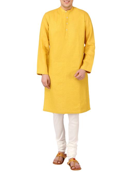 mayank modi yellow kurta and white pyjama set - 10660073 - Very Small Image - 1