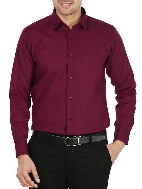 solid marsala cotton formal shirt - 10670052 - Very Small Image - 1