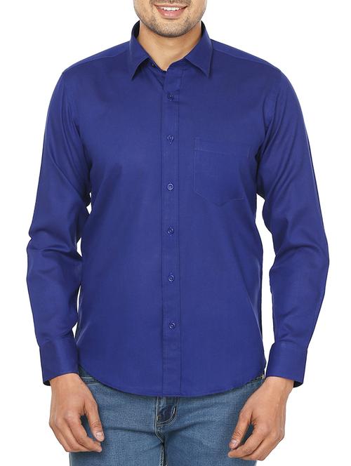 royal blue cotton casual shirt - 10670059 - Very Small Image - 1