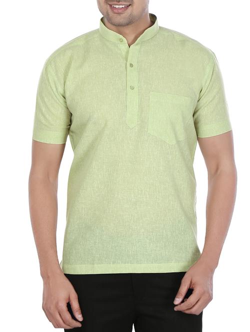 green cotton short  kurta - 10670062 - Very Small Image - 1