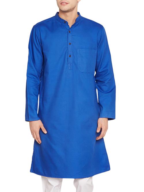blue cotton long  kurta - 10674687 - Very Small Image - 1