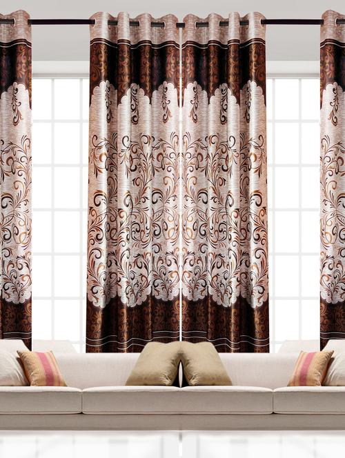 india furnish new collection : beautiful panel design brown color eyelet polyester curtain door length (set of 4 pcs) 108"x48" - 10675630 - Very Small Image - 1