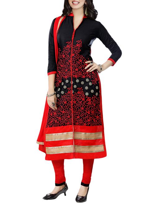 black cotton unstitched suit - 10681007 - Very Small Image - 1