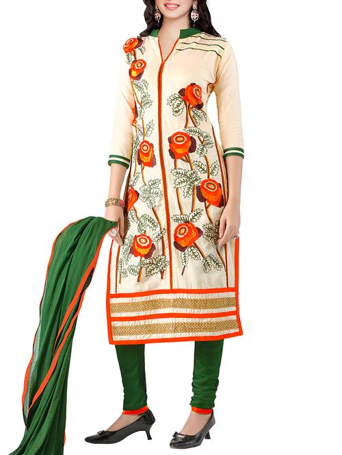 cream cotton unstitched suit - 10681009 - Very Small Image - 1