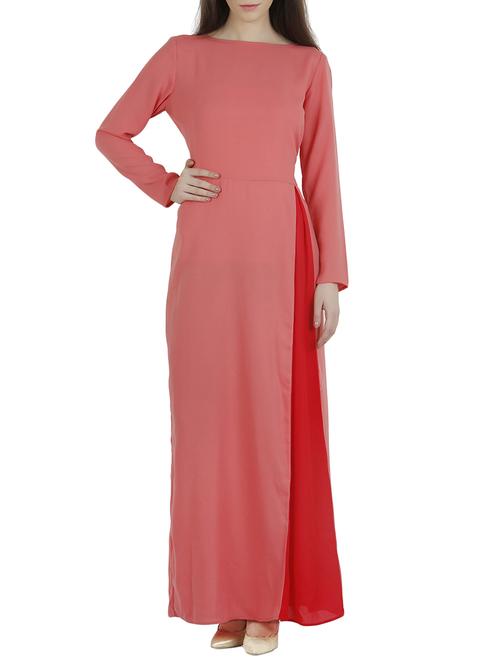 pink boat neck moss crepe maxi dress - 10693979 - Very Small Image - 1