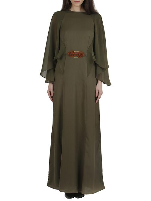 olive leather trim cape maxi - 10693980 - Very Small Image - 1