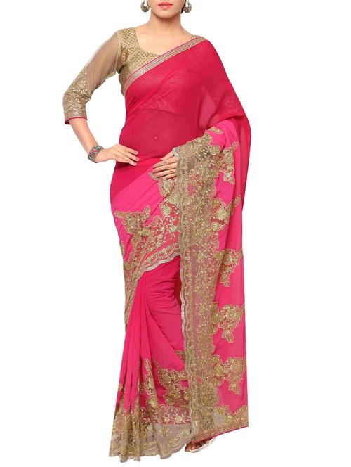 pink faux georgette embroidered saree - 10695953 - Very Small Image - 1