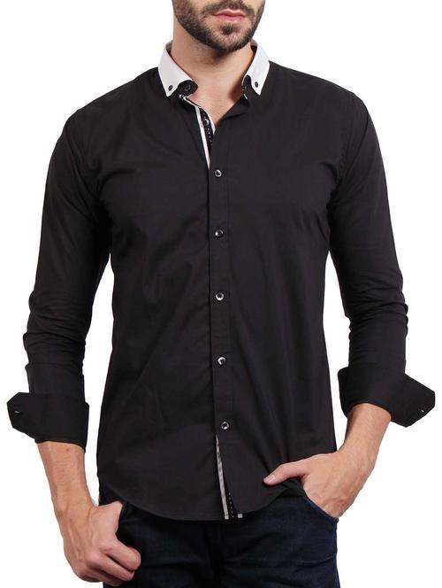 black cotton poly lycra casual shirt - 10698705 - Very Small Image - 1