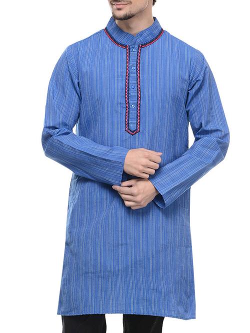 blue khadi cotton long  kurta - 10700023 - Very Small Image - 1
