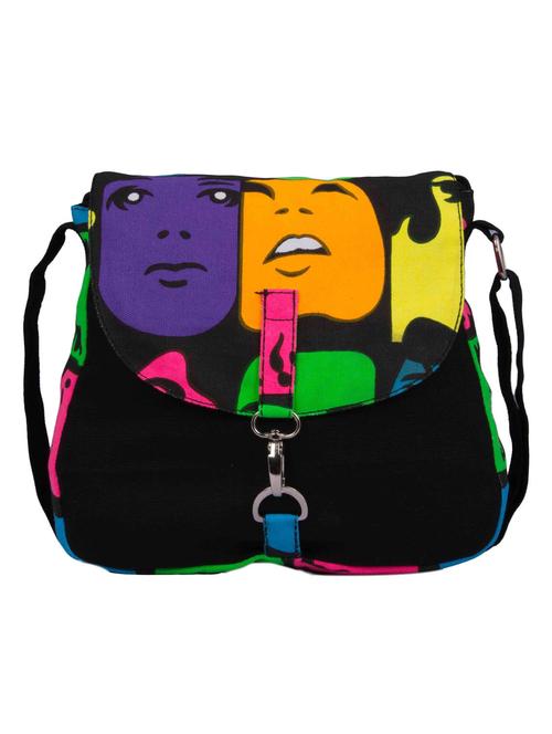multi colored canvas graphic printed sling bag - 10701171 - Very Small Image - 1