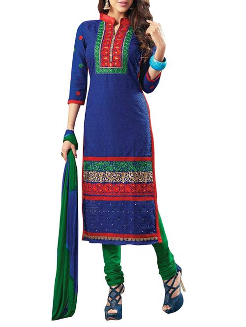 blue cotton semistitched suit - 10701582 - Very Small Image - 1