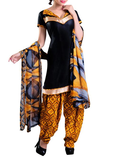 black cotton unstitched suit - 10701634 - Very Small Image - 1