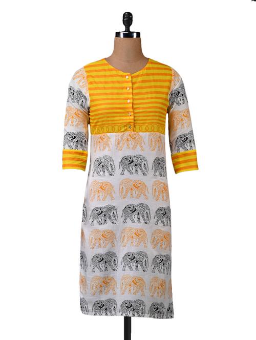 yellow printed cotton kurta - 1070409 - Very Small Image - 1