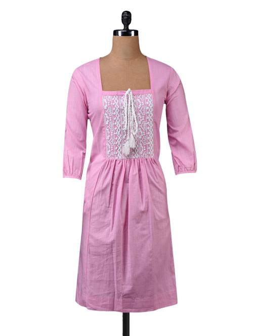 pink embroidered cotton kurti - 1070422 - Very Small Image - 1