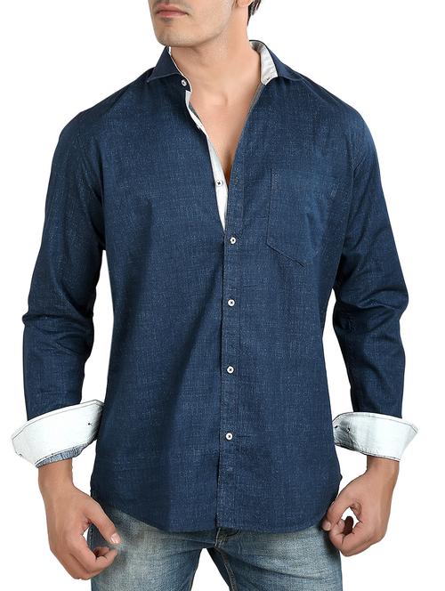 blue cotton casual shirt - 10708079 - Very Small Image - 1
