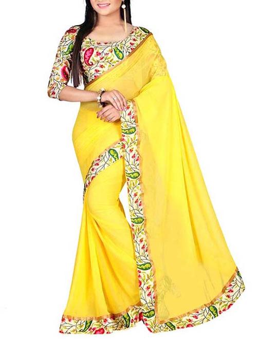 yellow color georgette bordered saree - 10713688 - Very Small Image - 1