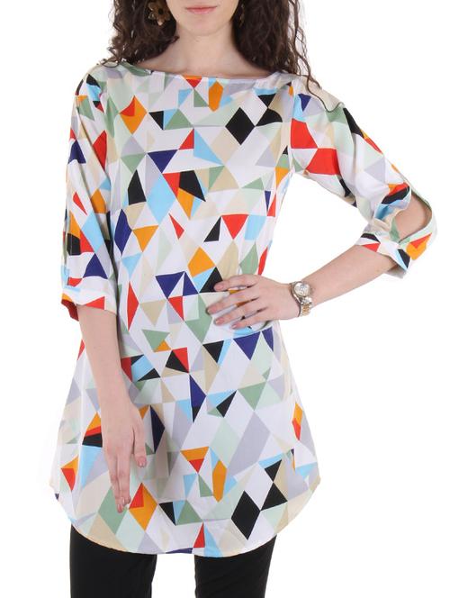 white boat neck geometric print tunic  - 10720033 - Very Small Image - 1