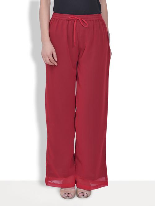 solid red georgette palazzos - 1072781 - Very Small Image - 1