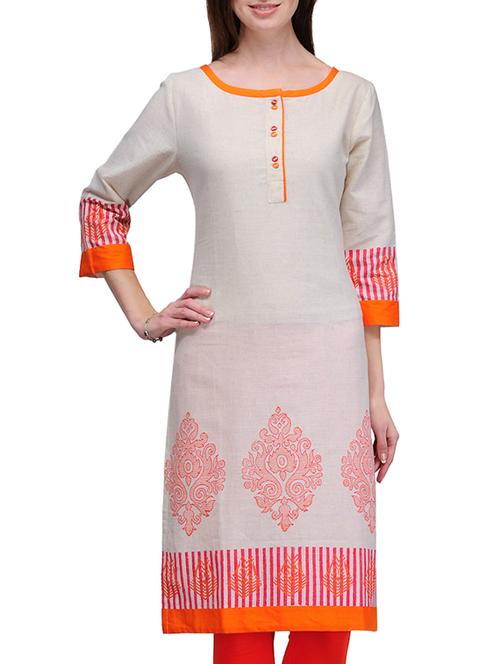 round neck button down block printed cotton kurta - 1073151 - Very Small Image - 1
