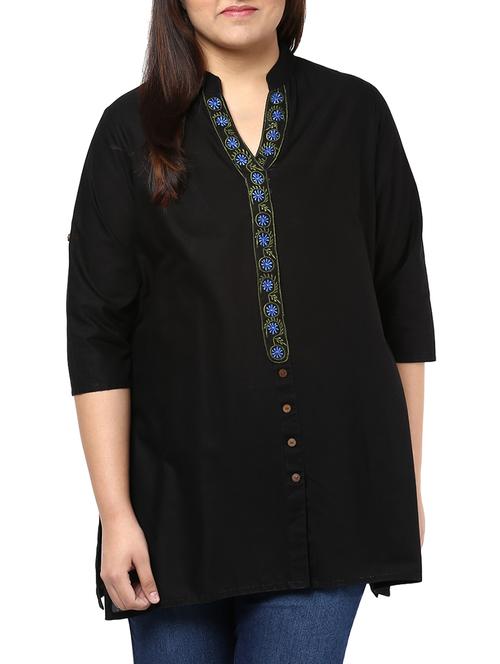 black cotton kurta - 10733970 - Very Small Image - 1