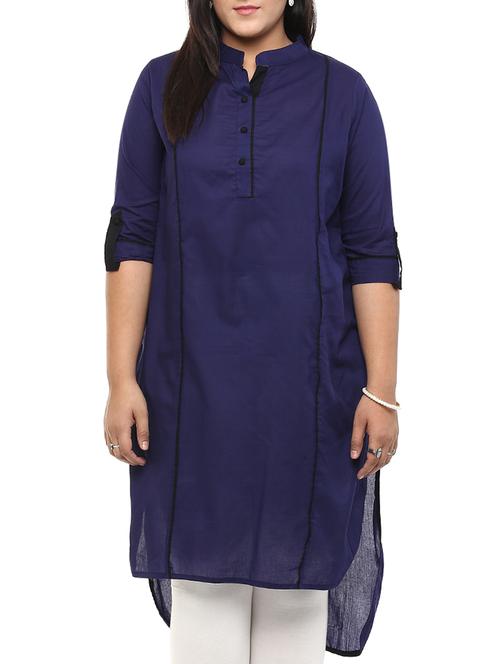 blue cotton high-low kurta - 10733986 - Very Small Image - 1