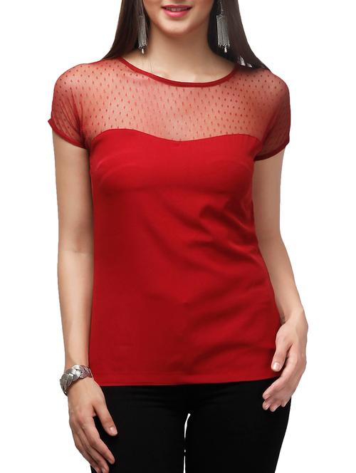 Illusion neck maroon top - 10734291 - Very Small Image - 1
