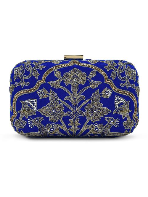 royal blue embellished velvet box clutch - 10738065 - Very Small Image - 1
