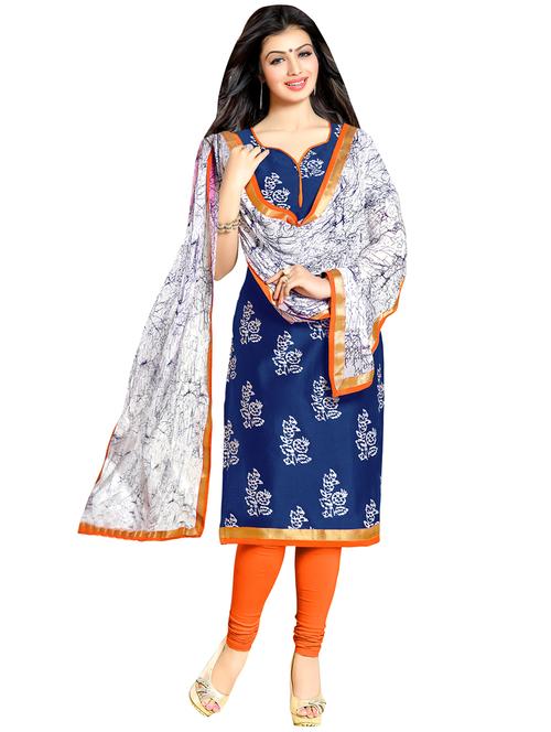 navy blue cotton unstitched suit - 10738287 - Very Small Image - 1