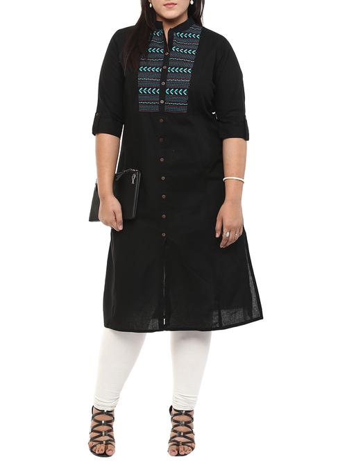 black cotton straight  kurta - 10742722 - Very Small Image - 1