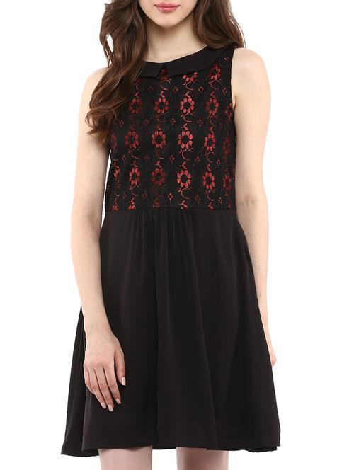 black crepe fit & flare dress - 10742909 - Very Small Image - 1