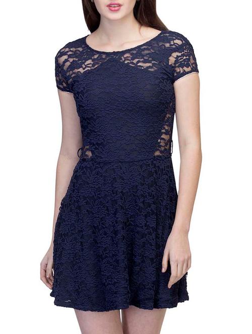 dark blue fit and flare dress - 10743736 - Very Small Image - 1