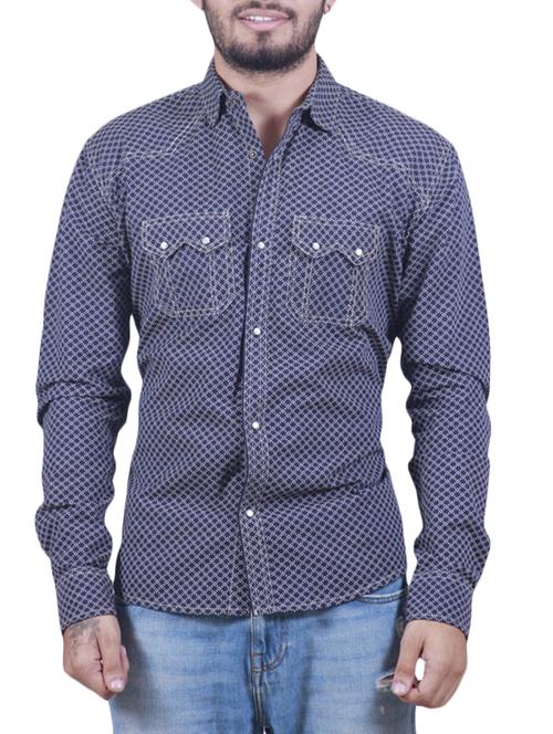 blue cotton blend casual shirt - 10758909 - Very Small Image - 1
