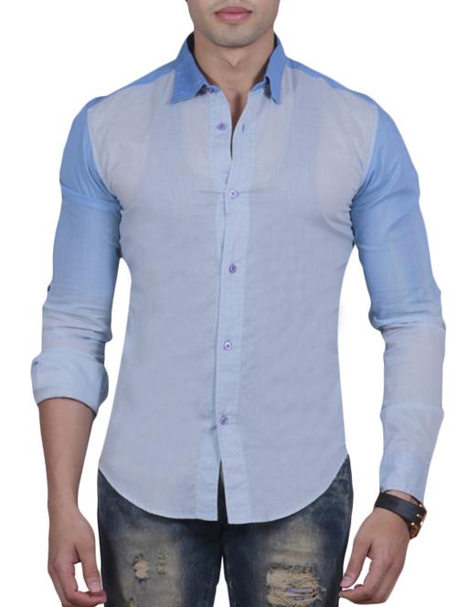 blue cotton casual shirt - 10758922 - Very Small Image - 1