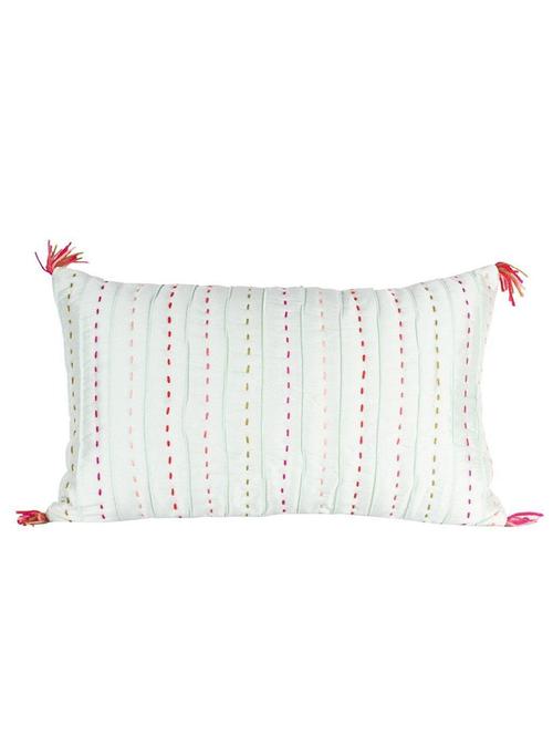 sanaa hand tucked kantha quilted with tassel trim cushion cover aqua comb - 10762208 - Very Small Image - 1