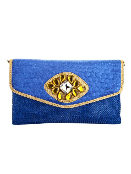 blue leatherette (pu) ethnic clutch - 10766046 - Very Small Image - 1