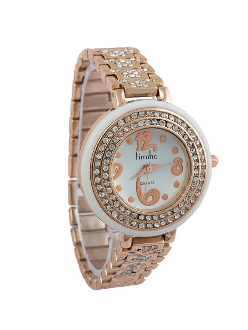addic timiho white circular dial with crystal studded gold belt and bezel watch for women - 10778950 - Very Small Image - 1