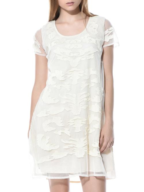 off-white cotton blend round neck dress - 10780619 - Very Small Image - 1