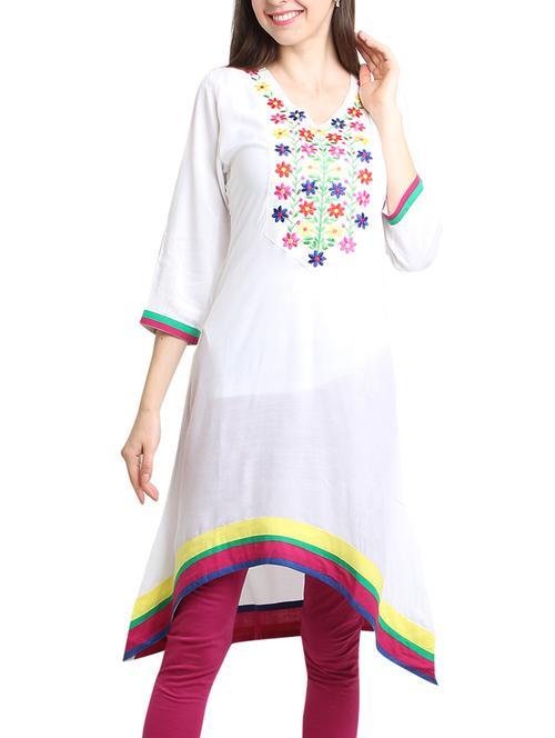 white rayon high low kurta - 10788641 - Very Small Image - 1