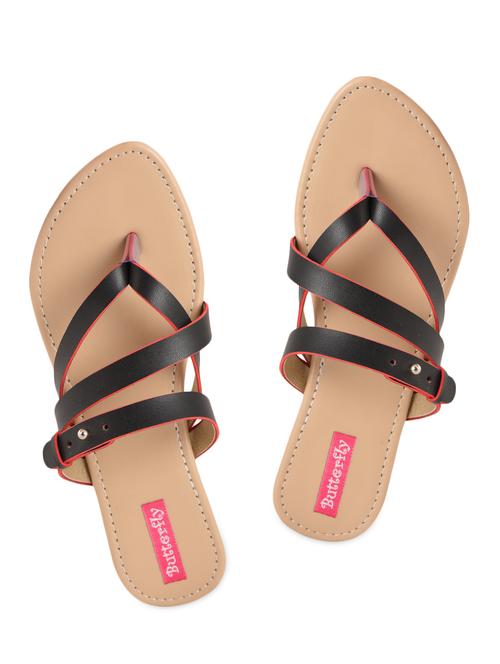 black with red tipping straps flat slip-ons - 1079210 - Very Small Image - 1