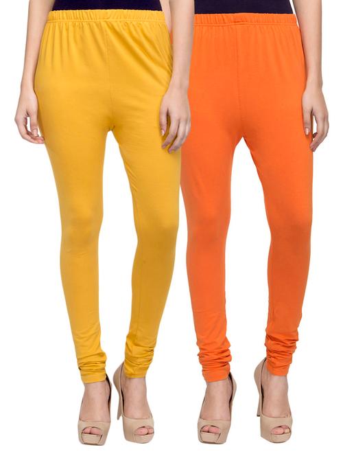 cotton lycra solid leggings (set of 2) - 10797083 - Very Small Image - 1