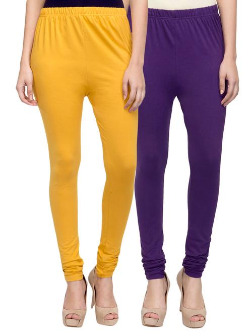 cotton lycra solid leggings (set of 2) - 10797093 - Very Small Image - 1