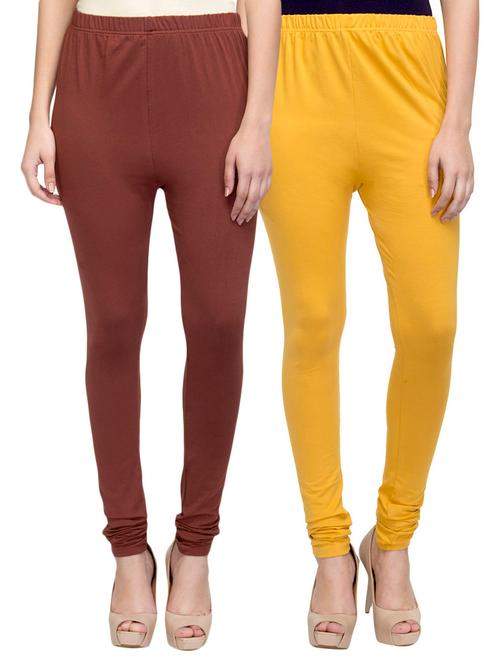 cotton lycra solid leggings (set of 2) - 10797096 - Very Small Image - 1