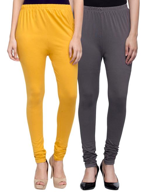 cotton lycra solid leggings (set of 2) - 10797103 - Very Small Image - 1